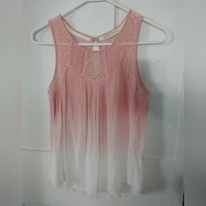 2/$25 Rewind Women's Ombre Pink / White Tank Crochet Size Medium